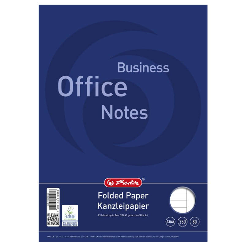 herlitz LANDRÉ papier de bureau A3/A4, ligné, 250 feuilles, 80 g/m²