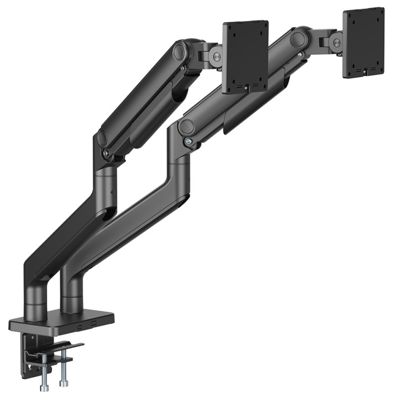 DIGITUS Dual Monitor bureaustandaard, klembevestiging, 2x tot 45 inch, zwart