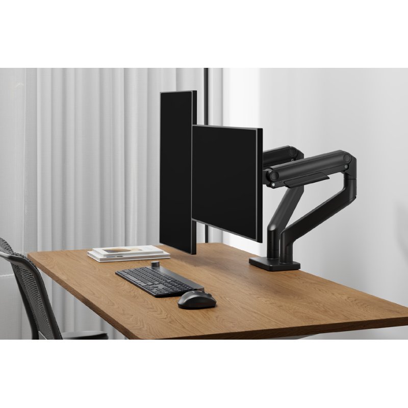 DIGITUS Dual Monitor bureaustandaard, klembevestiging, 2x tot 45 inch, zwart
