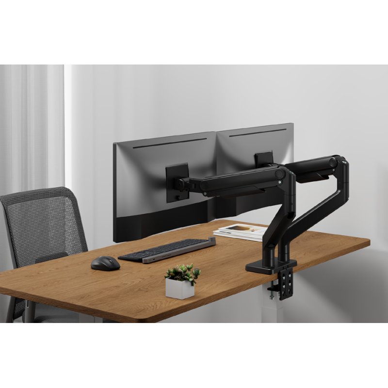 DIGITUS Dual Monitor bureaustandaard, klembevestiging, 2x tot 45 inch, zwart
