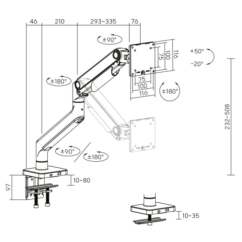 DIGITUS monitorarm, met klem, tot 49 inch, volledig verstelbaar