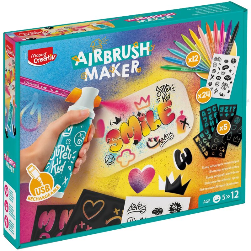 Maped CREATIV kit aérographe graffiti-tags, bombe de pulvérisation électronique, 27 pièces