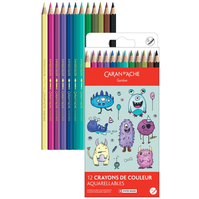 CARAN D'ACHE crayons de couleur SWISSCOLOR KAWAII Candy, 12 pièces, aquarellables