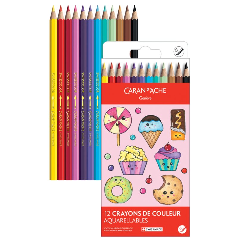 CARAN D'ACHE crayons de couleur SWISSCOLOR KAWAII Candy, 12 pièces, aquarellables