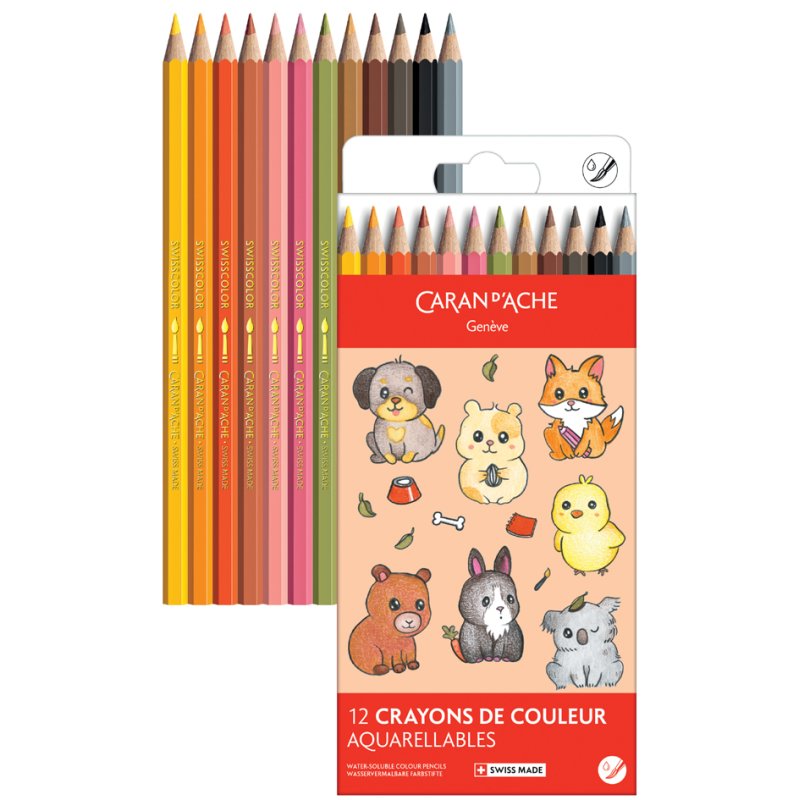 CARAN D'ACHE crayons de couleur SWISSCOLOR KAWAII Candy, 12 pièces, aquarellables
