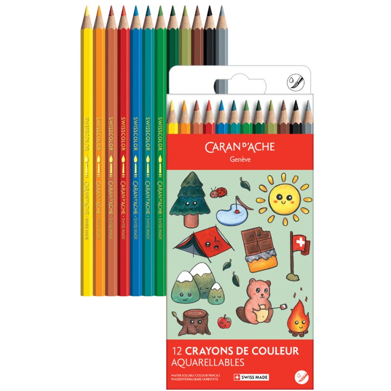 CARAN D'ACHE crayons de couleur SWISSCOLOR KAWAII Candy, 12 pièces, aquarellables