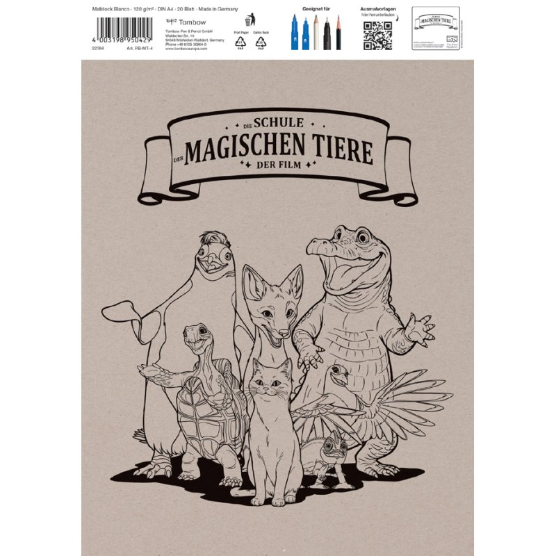 Tombow Tekenblok Die Schule der magischen Tiere, wit, DIN A4, 120 g/m², 20 vel