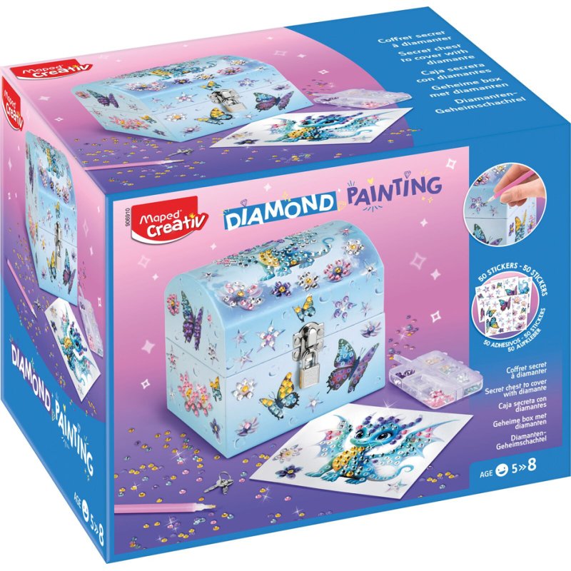 Maped jewellery box Diamond Painting, 520 coloured diamonds, 150×120×150 mm