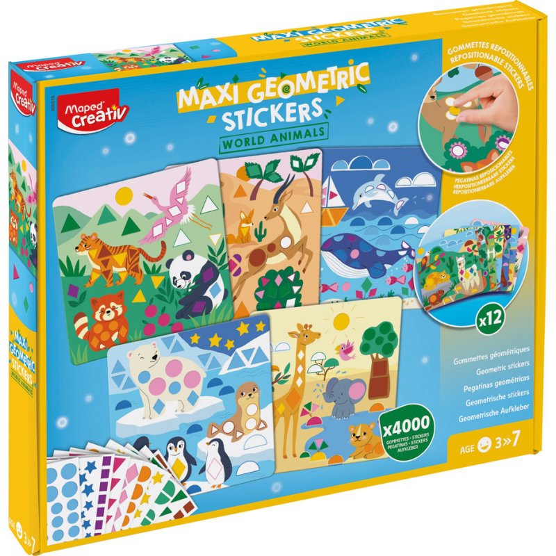 Maped CREATIV geometry sticker set ANIMALS OF THE WORLD, from 3 years, 12 cards, 4000+ stickers