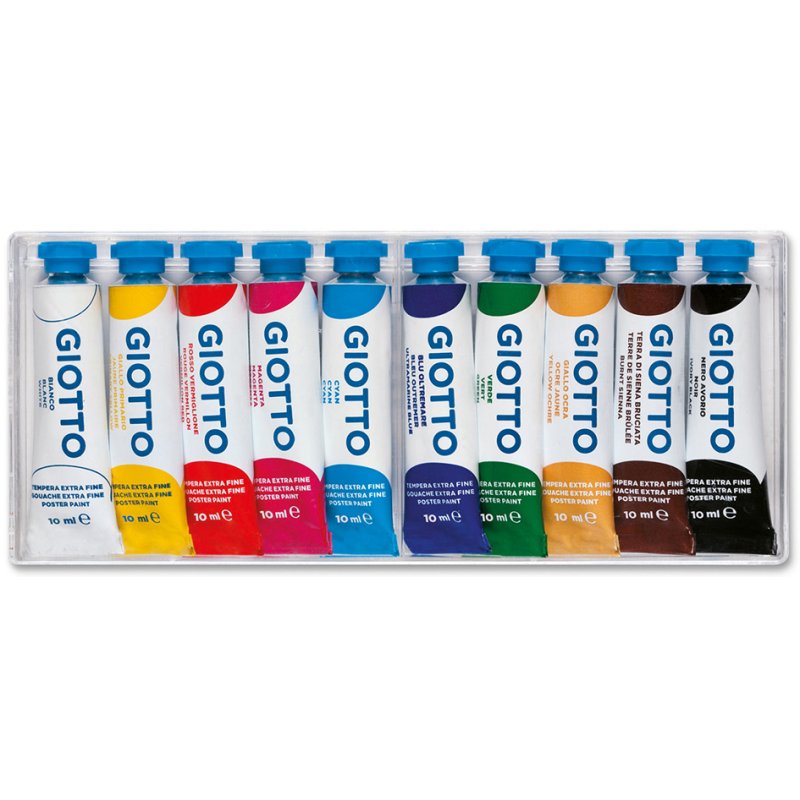 GIOTTO peinture gouache Gouachex10, 10 tubes de 10 ml, couleurs assorties