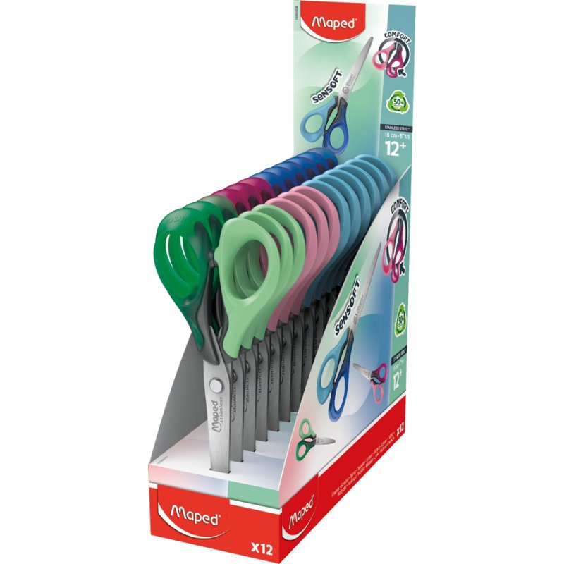 Maped scissors Sensoft 3D, soft-grip handles, 160 mm, 12 pieces