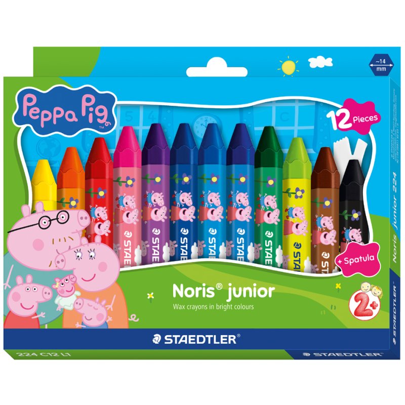 STAEDTLER craie à laver Noris junior Peppa Pig, hexagonale, 12 pièces + racloir