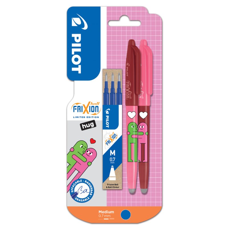 PILOT gelroller FRIXION BALL 07 Friends Hug hearts, effaçable, rose/bordeaux, 0,35 mm
