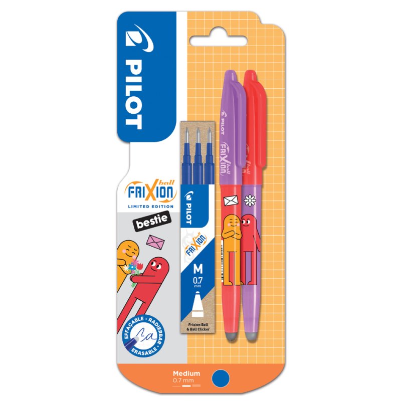 PILOT gelroller FRIXION BALL 07 Friends Hug hearts, effaçable, rose/bordeaux, 0,35 mm