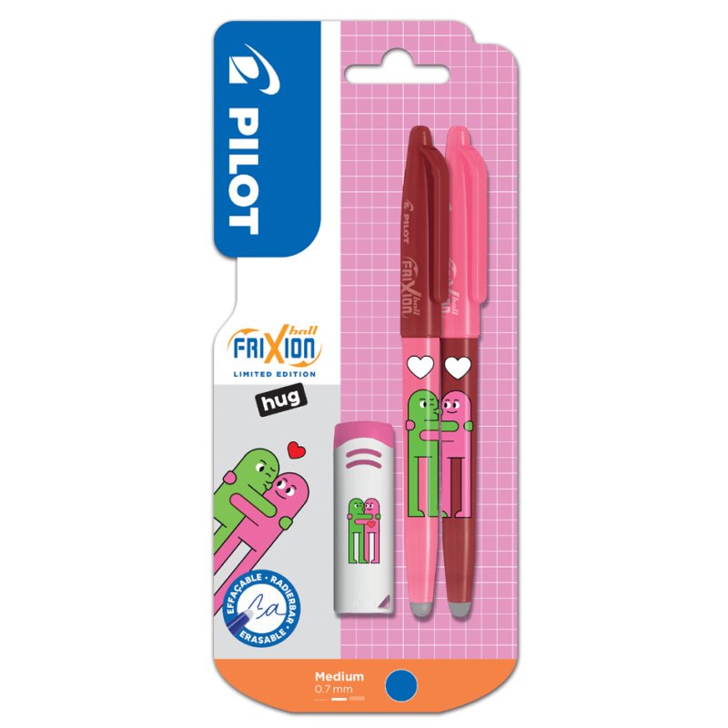 PILOT stylo roller FRIXION BALL 07 Friends, effaçable, bleu 0,35 mm, 2 stylos + gomme