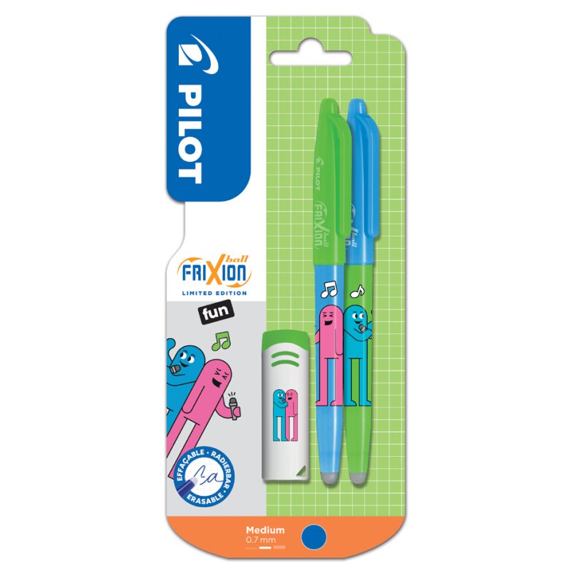 PILOT stylo roller FRIXION BALL 07 Friends, effaçable, bleu 0,35 mm, 2 stylos + gomme