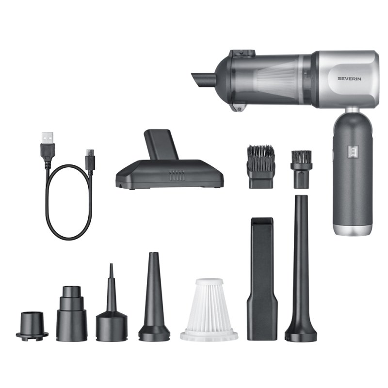 SEVERIN S-Power handheld vacuum cleaner, grey metallic, 70 watts, 35 minutes runtime, suction and blower function