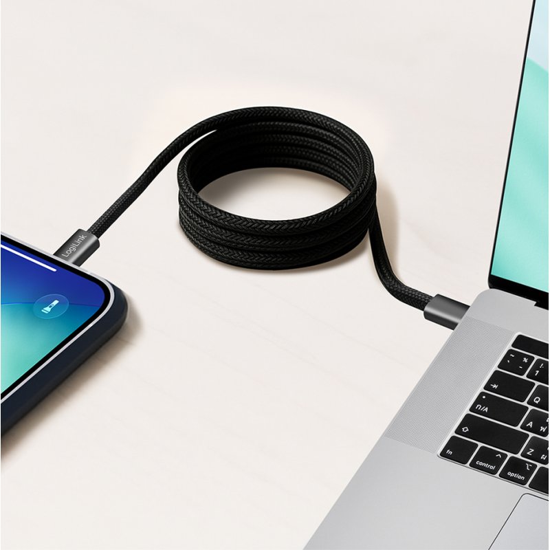 LogiLink câble de données et recharge magnétique, USB-C, noir, 1,5 m