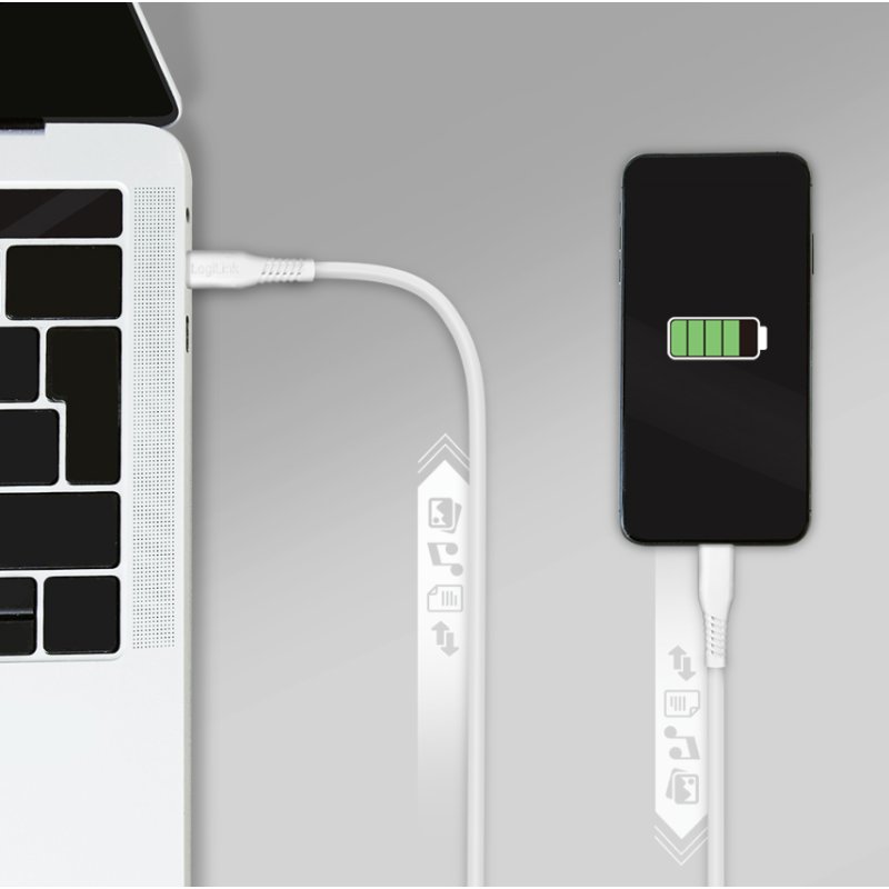 LogiLink Câble USB 2.0, USB-C vers Micro USB-B, 0,3 m, blanc
