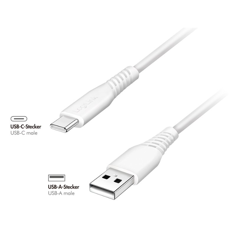 LogiLink Câble USB 2.0 USB-A vers USB-C, blanc, 1,0 m