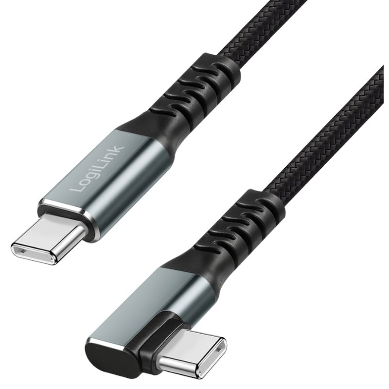 LogiLink Câble USB 3.2 USB-C vers USB-C, coudé, 2 m, noir/gris