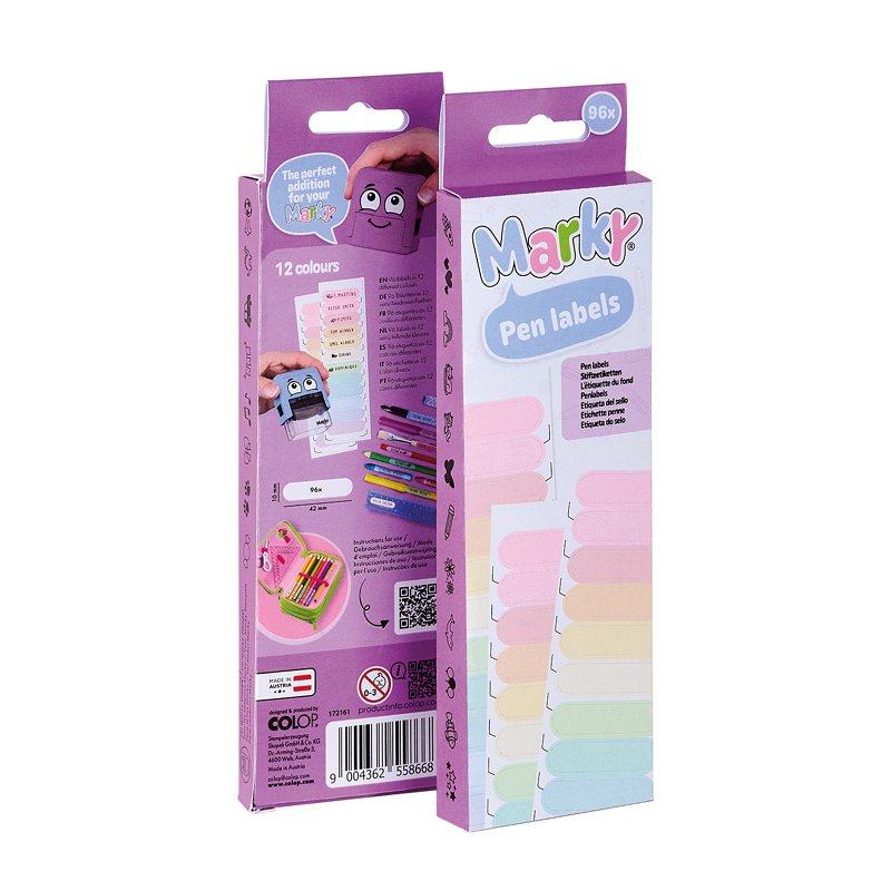 COLOP MARKY pen labels, 10 × 42 mm, 12 pastel colours, 96 pieces