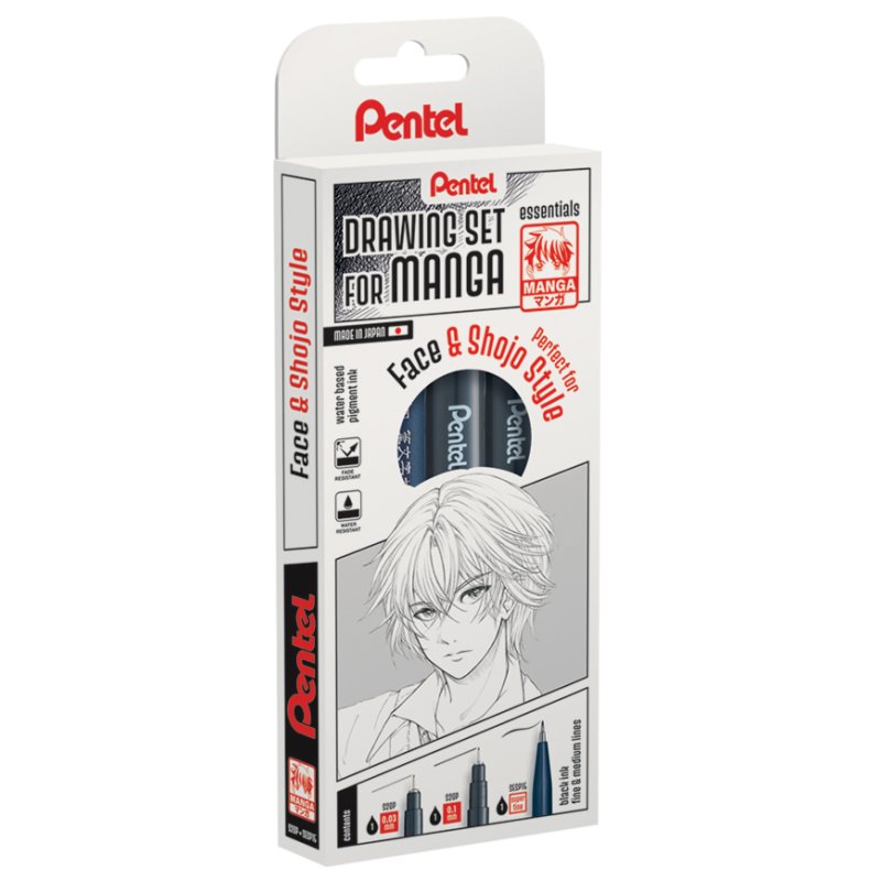 Pentel Manga Action fineliner set, black, 3 pieces