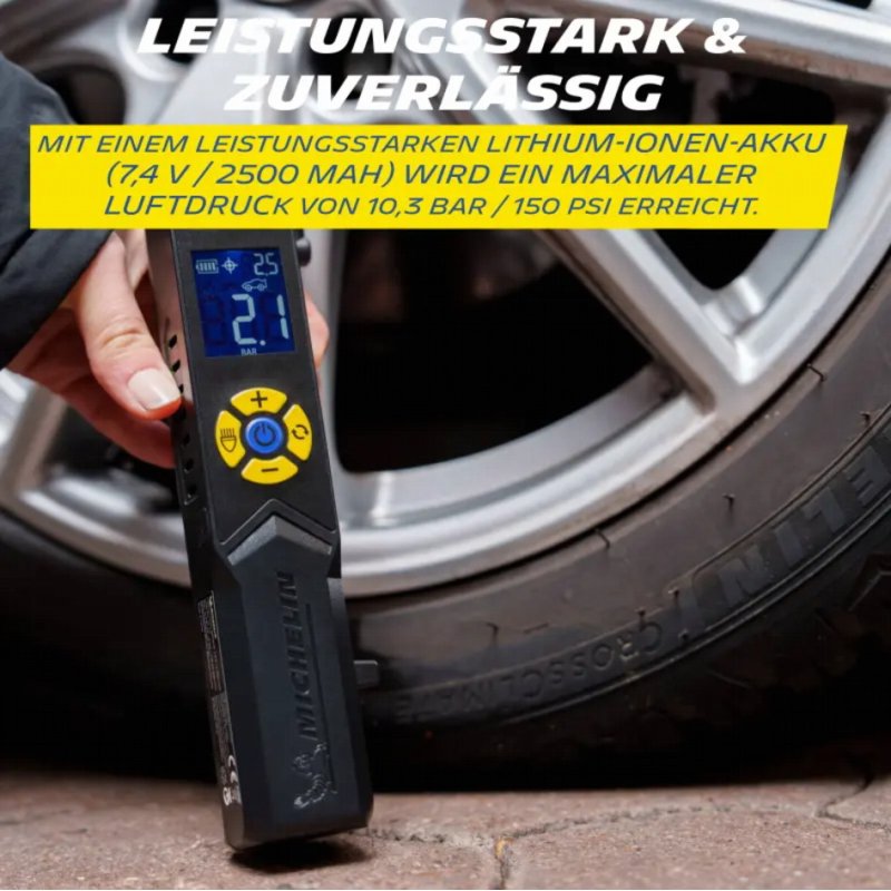 MICHELIN accu-minicompressor met manometer, 10,3 bar, Li-ion 7,4V