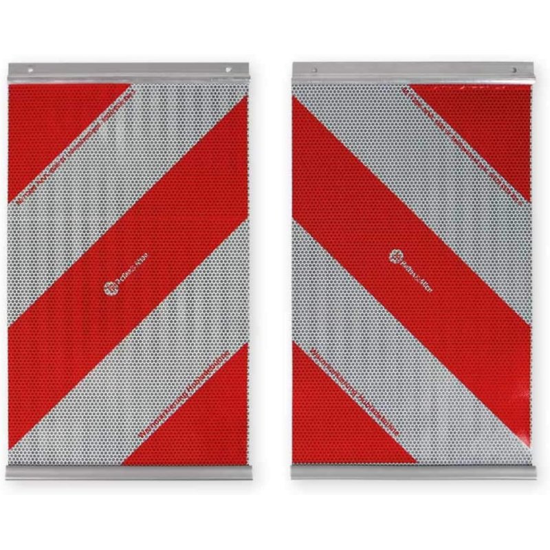 IWH warning marking for lift platforms, red/white, left- and right-pointing, 400 x 250 mm