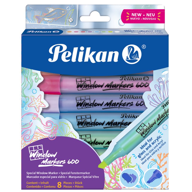 Pelikan Window Markers 600 glass markers, 2-5 mm, coloured, 8 pieces