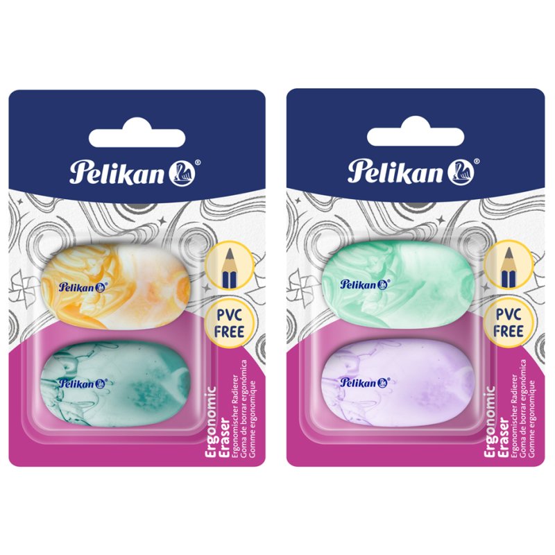 Pelikan erasers ergonomic, thermoplastic synthetic material, 2 pieces
