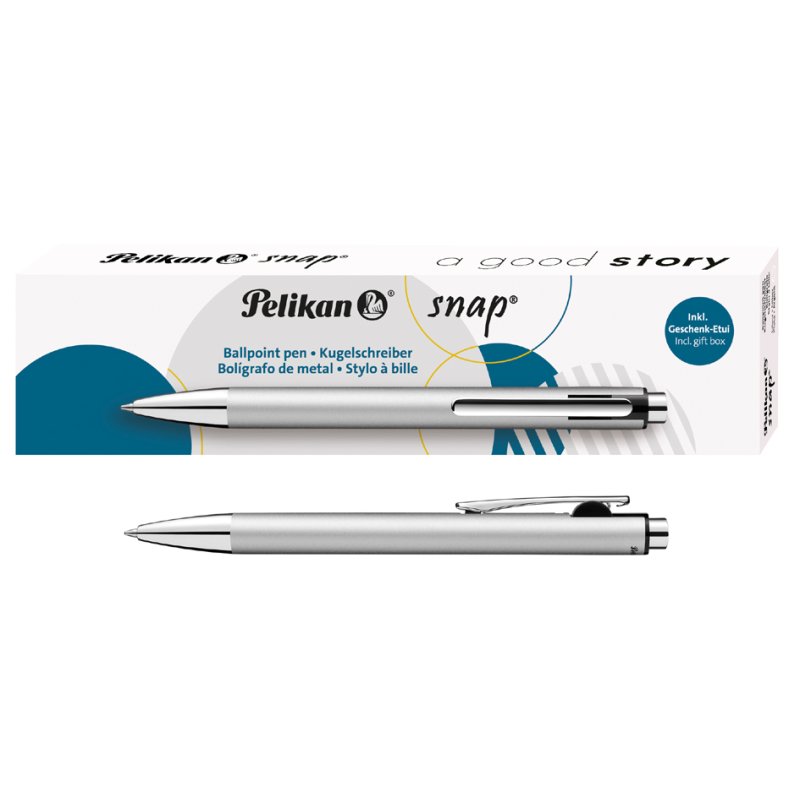 Pelikan stylo à bille Snap Metallic, argent nacré, corps aluminium, bleu