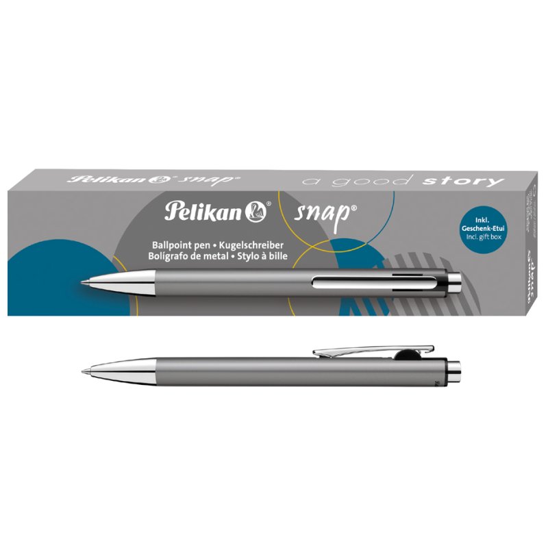 Pelikan stylo à bille Snap Metallic, argent nacré, corps aluminium, bleu