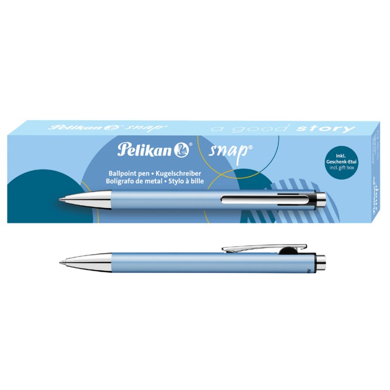 Pelikan stylo à bille Snap Metallic, argent nacré, corps aluminium, bleu
