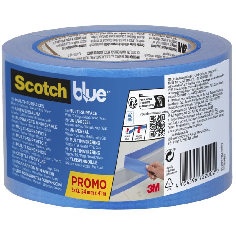 Scotch afplakband ScotchBlue Multi-Surface, blauw, 24 mm × 41 m