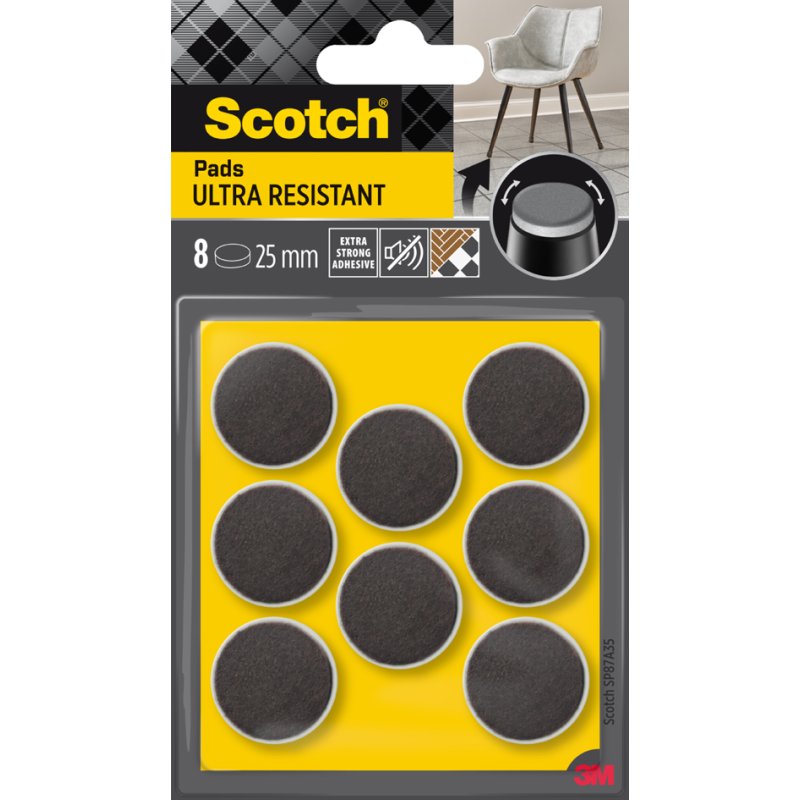 Scotch patins feutrés Extrêmement résistant, 24×22 mm, gris, 12 pièces