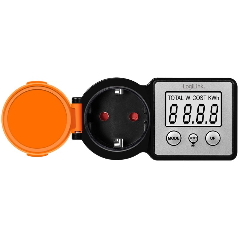 LogiLink Outdoor energy cost meter, 2" LCD display, black/orange, IP44