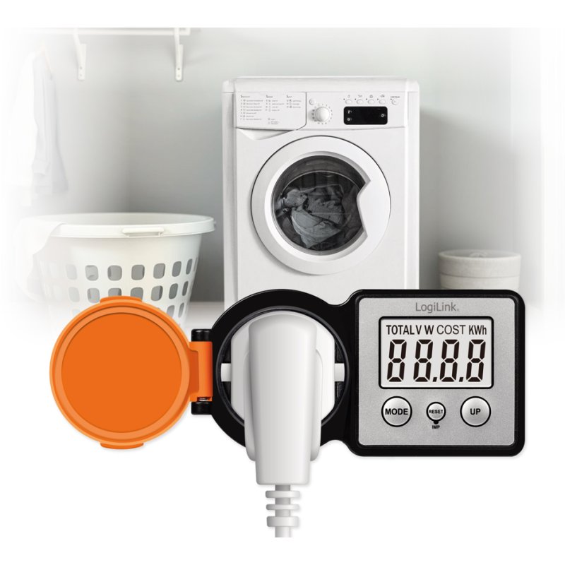 LogiLink Outdoor energy cost meter, 2" LCD display, black/orange, IP44