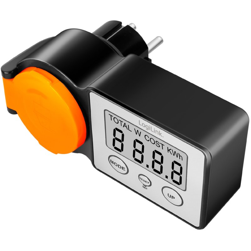 LogiLink Outdoor energy cost meter, 2" LCD display, black/orange, IP44