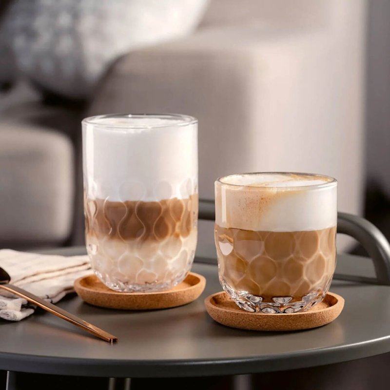 Esmeyer LEONARDO latte macchiato glasses GOCCE, droplet relief, 380 ml, 2 pieces
