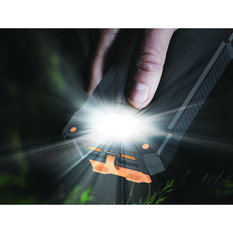 LogiLink Banque d'énergie solaire 10.000 mAh, noir/orange, lampe torche LED