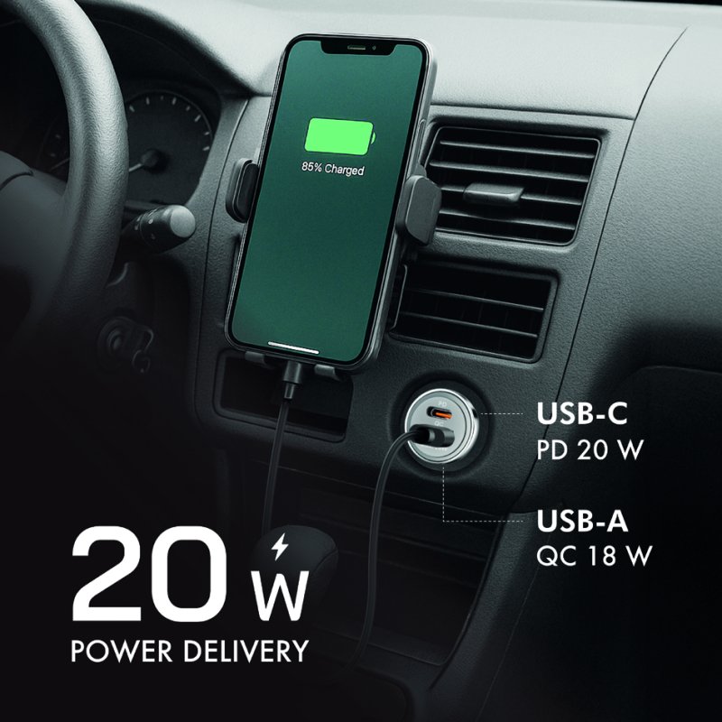 LogiLink Chargeur auto USB Dual-USB, 20 Watts, argent, marteau de secours