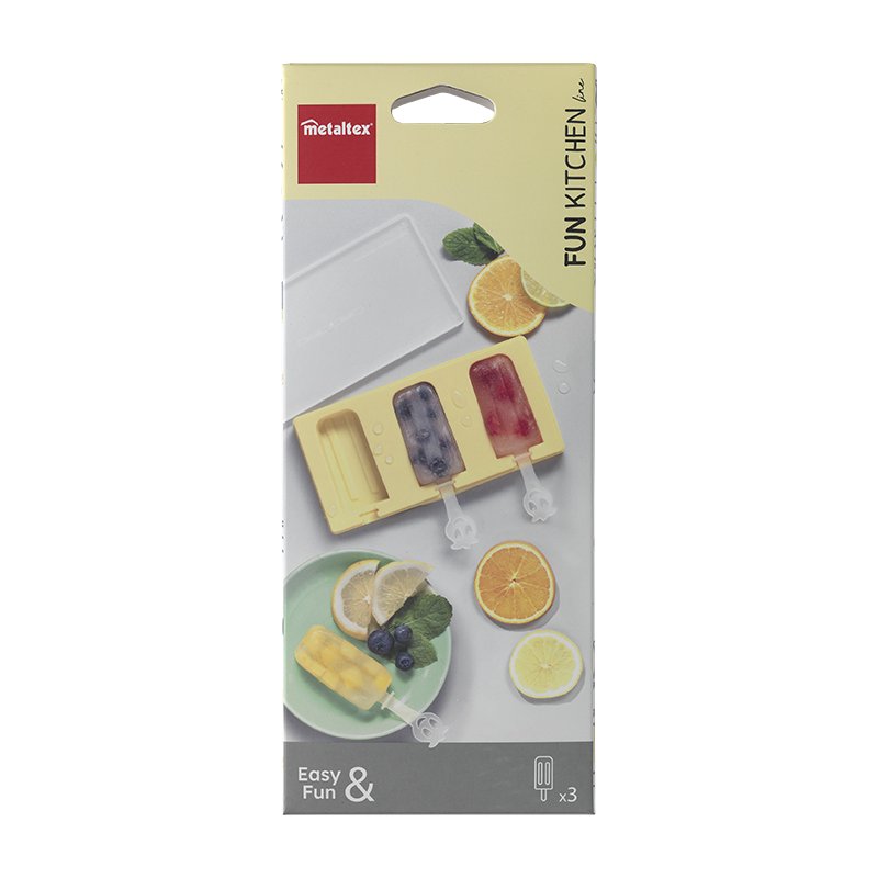 metaltex Fun Kitchen moule bâtonnet glacé, silicone/plastique, jaune/transparent, 3 pièces