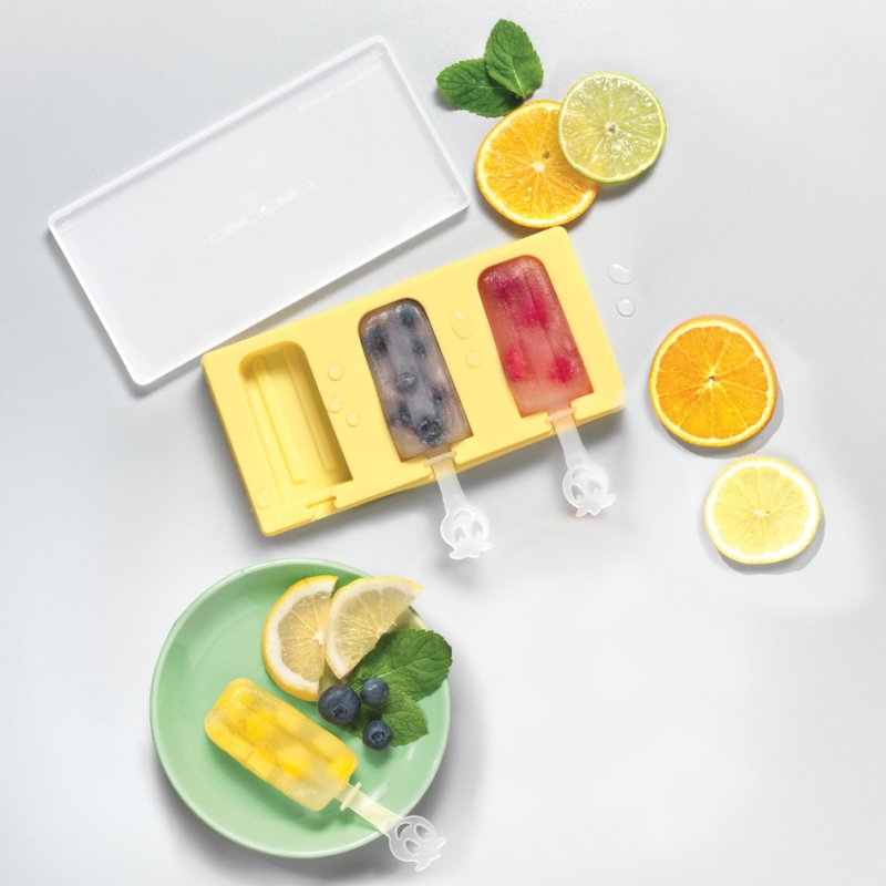 metaltex Fun Kitchen moule bâtonnet glacé, silicone/plastique, jaune/transparent, 3 pièces