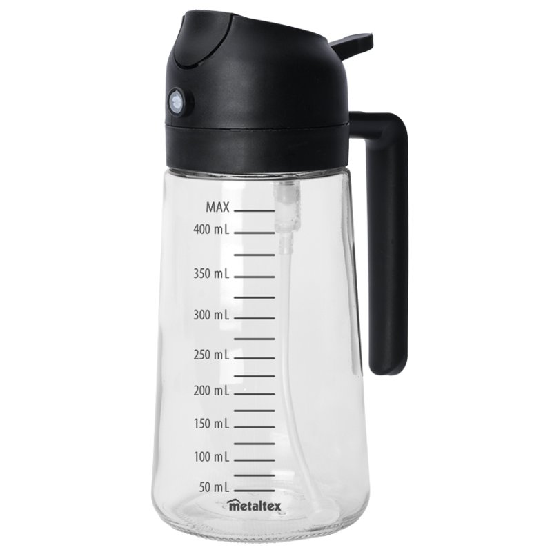 metaltex vinegar and oil sprayer, 400 ml, black/transparent, glass container
