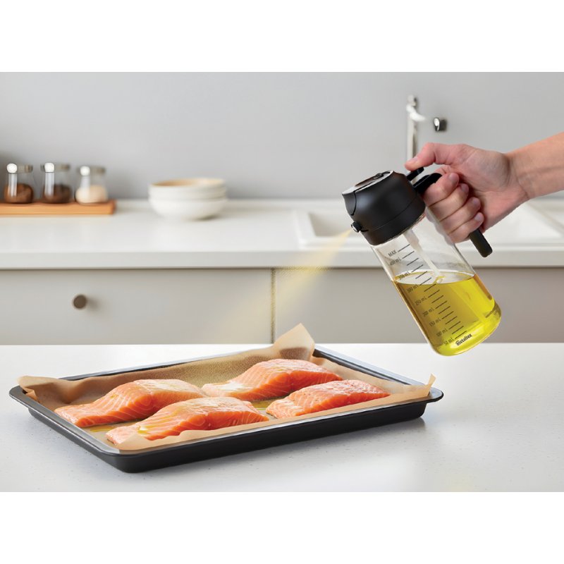 metaltex vinegar and oil sprayer, 400 ml, black/transparent, glass container