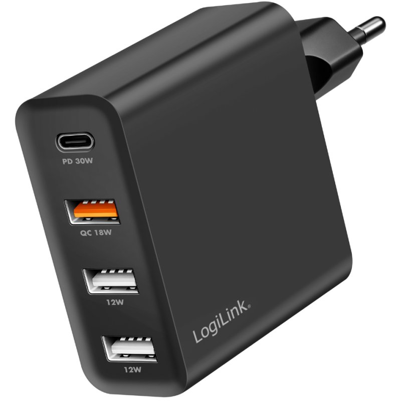 LogiLink USB socket adapter, 3× USB-A + 1× USB-C, black, 48 watts