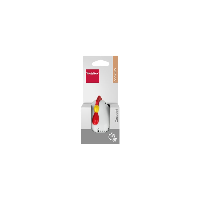 metaltex Timer Henne, red/white, mechanical kitchen timer, 60 minutes, 57x57x75 mm
