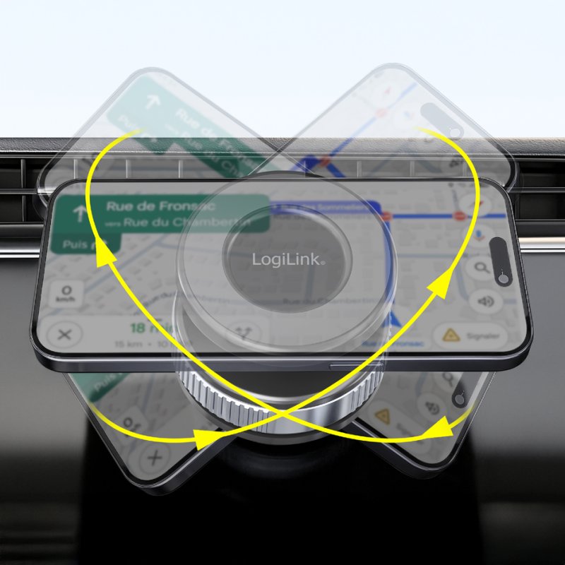 LogiLink support magnétique pour smartphone, noir, rotation 360°, ventouse