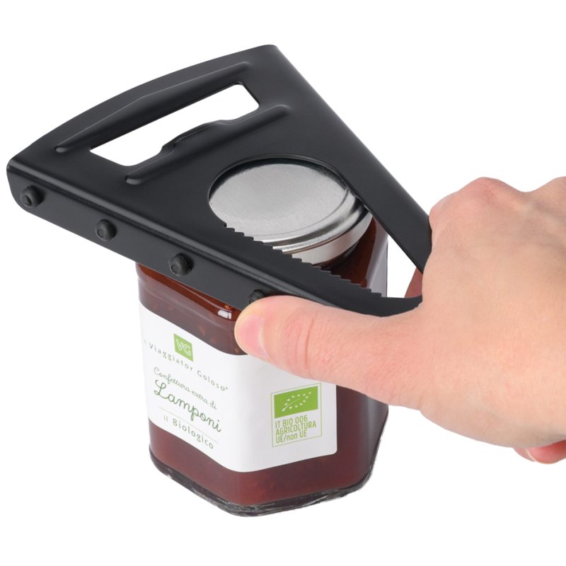 Metaltex Universal-D ouvre-couvercles, acier/TPR avec grip caoutchouc, noir/argent